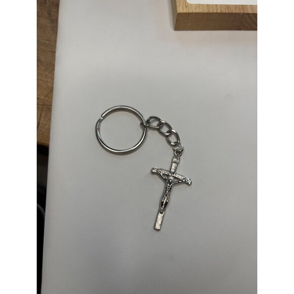 Silver-Tone Crucifix Keychain With Religious Jesus Cross Pendant - Picture 12 of 13